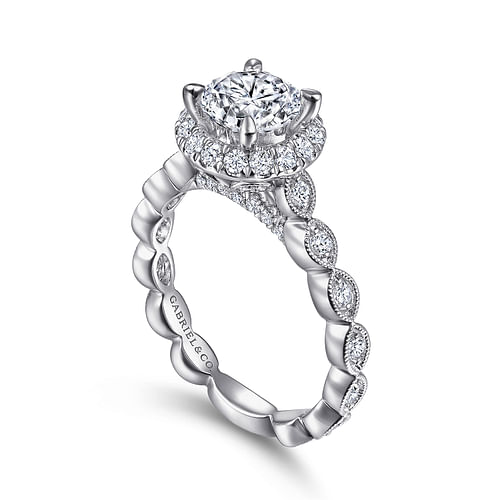 Massima - Vintage Inspired 14K White Gold Round Halo Diamond Engagement Ring - 0.58 ct - Shot 3