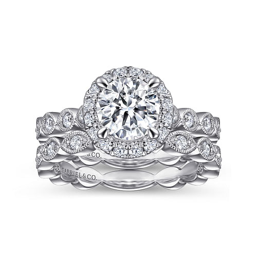 Massima - Vintage Inspired 14K White Gold Round Halo Diamond Engagement Ring - 0.58 ct - Shot 4