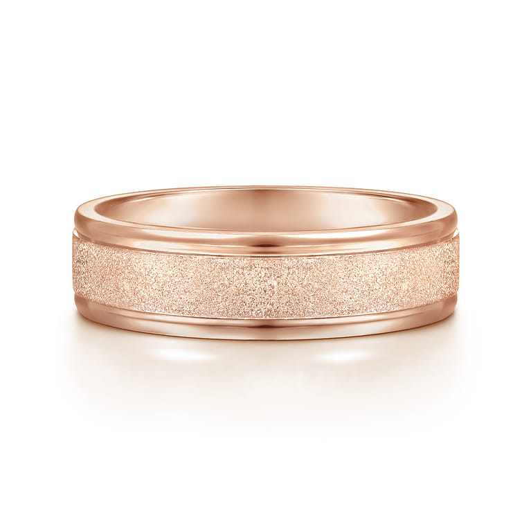 Matteo - 14K Rose Gold 6mm - Men's Wedding Band in Sand Blast Finish - Shot 1