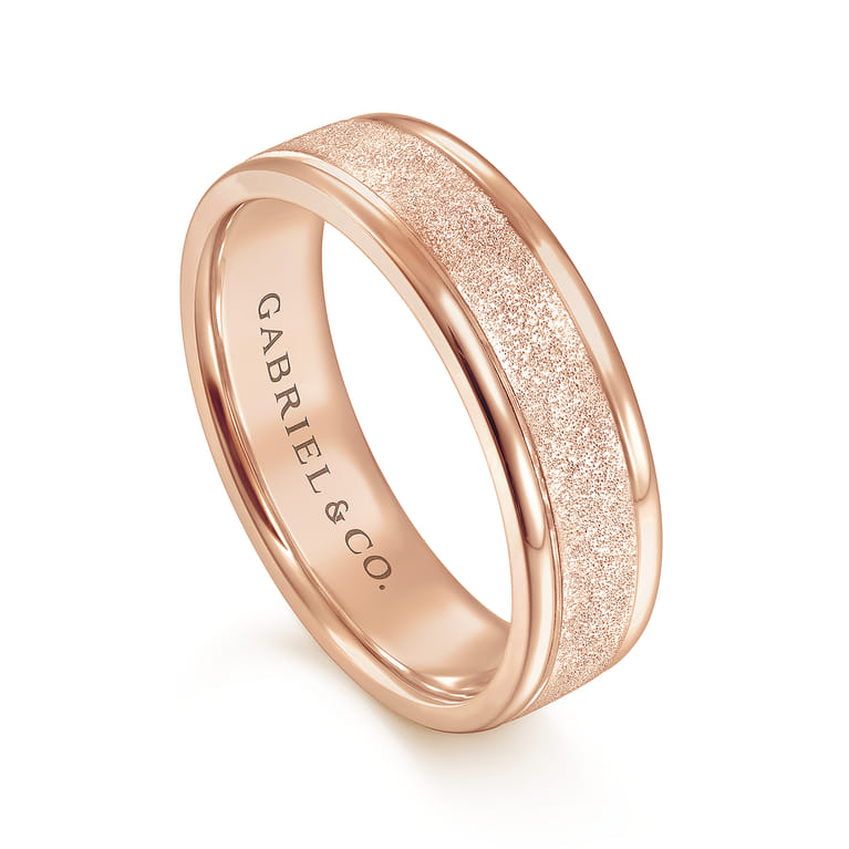Matteo - 14K Rose Gold 6mm - Men's Wedding Band in Sand Blast Finish - Shot 3