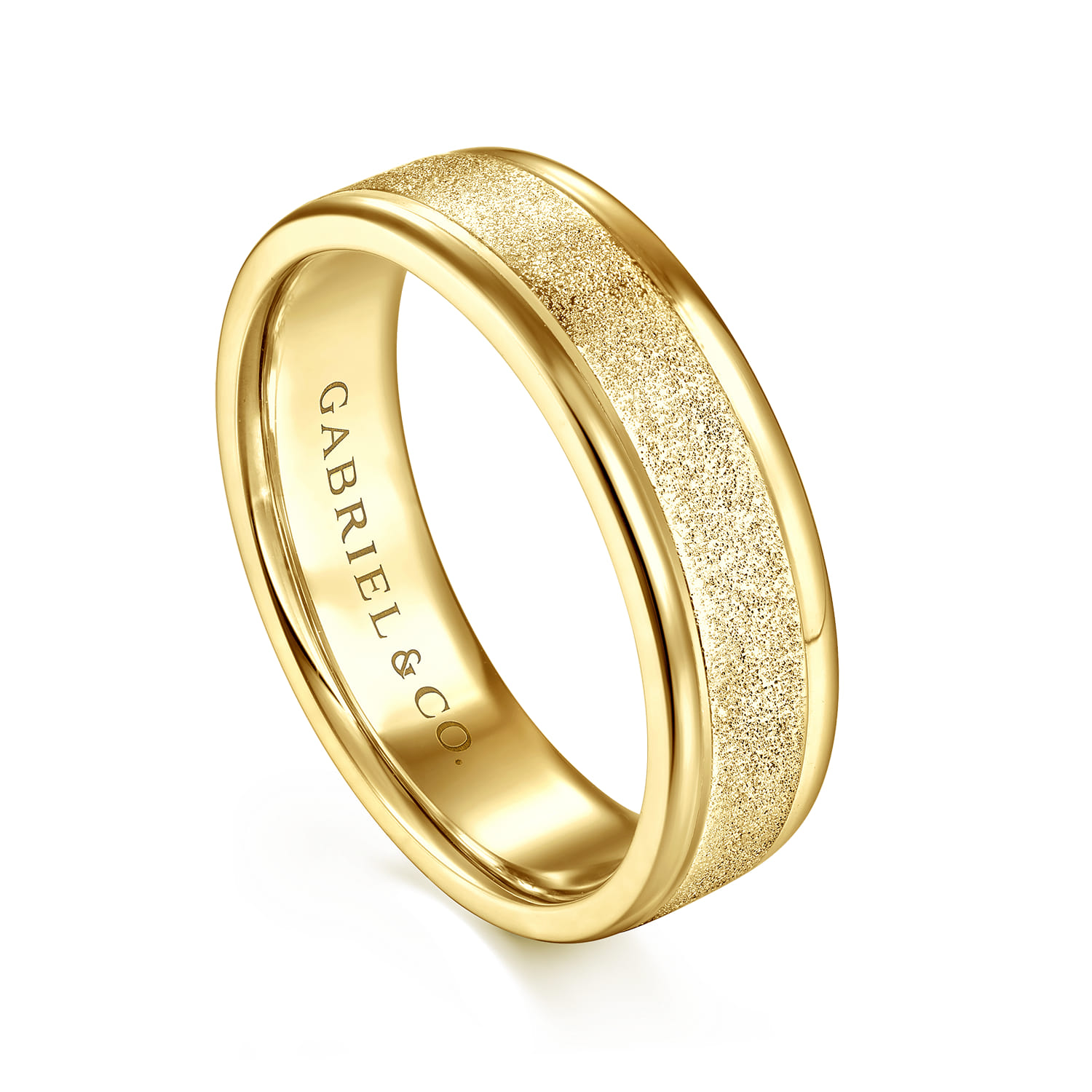 Matteo - 14K Yellow Gold 6mm - Men's Wedding Band in Sand Blast Finish - Shot 3