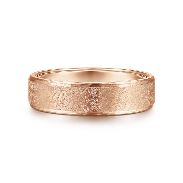 Matthew - 14K Rose Gold 6mm - Men's Wedding Band in Horizontal Brush Finish - Shot 1