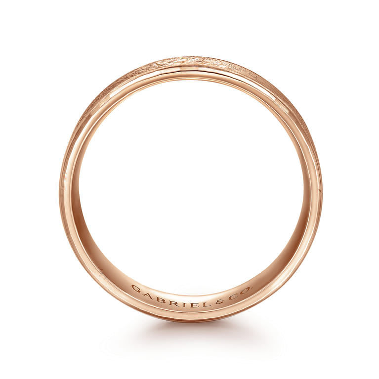 Matthew - 14K Rose Gold 6mm - Men's Wedding Band in Horizontal Brush Finish - Shot 2