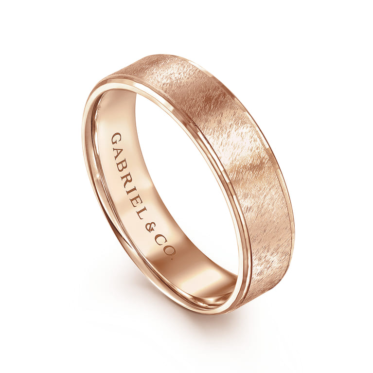 Matthew - 14K Rose Gold 6mm - Men's Wedding Band in Horizontal Brush Finish - Shot 3