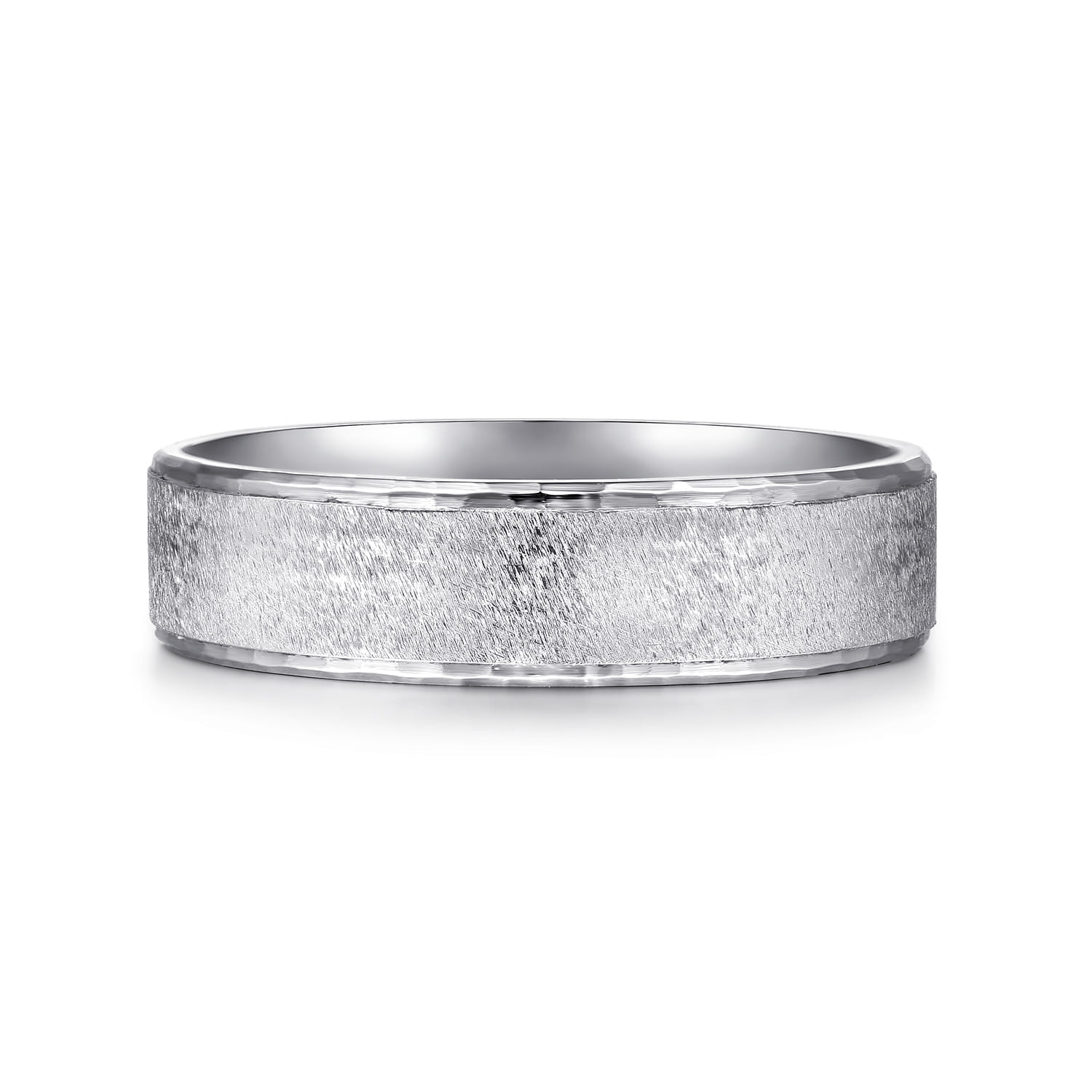 Matthew - 14K White Gold 6mm - Men's Wedding Band in Horizontal Brush Finish - Shot 1