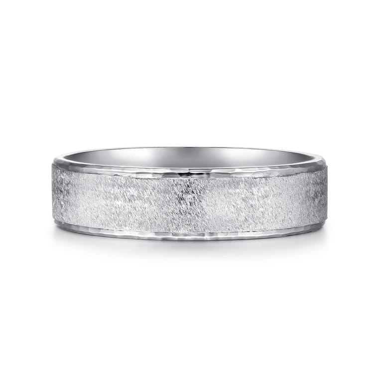 Matthew - 14K White Gold 6mm - Men's Wedding Band in Horizontal Brush Finish - Shot 1