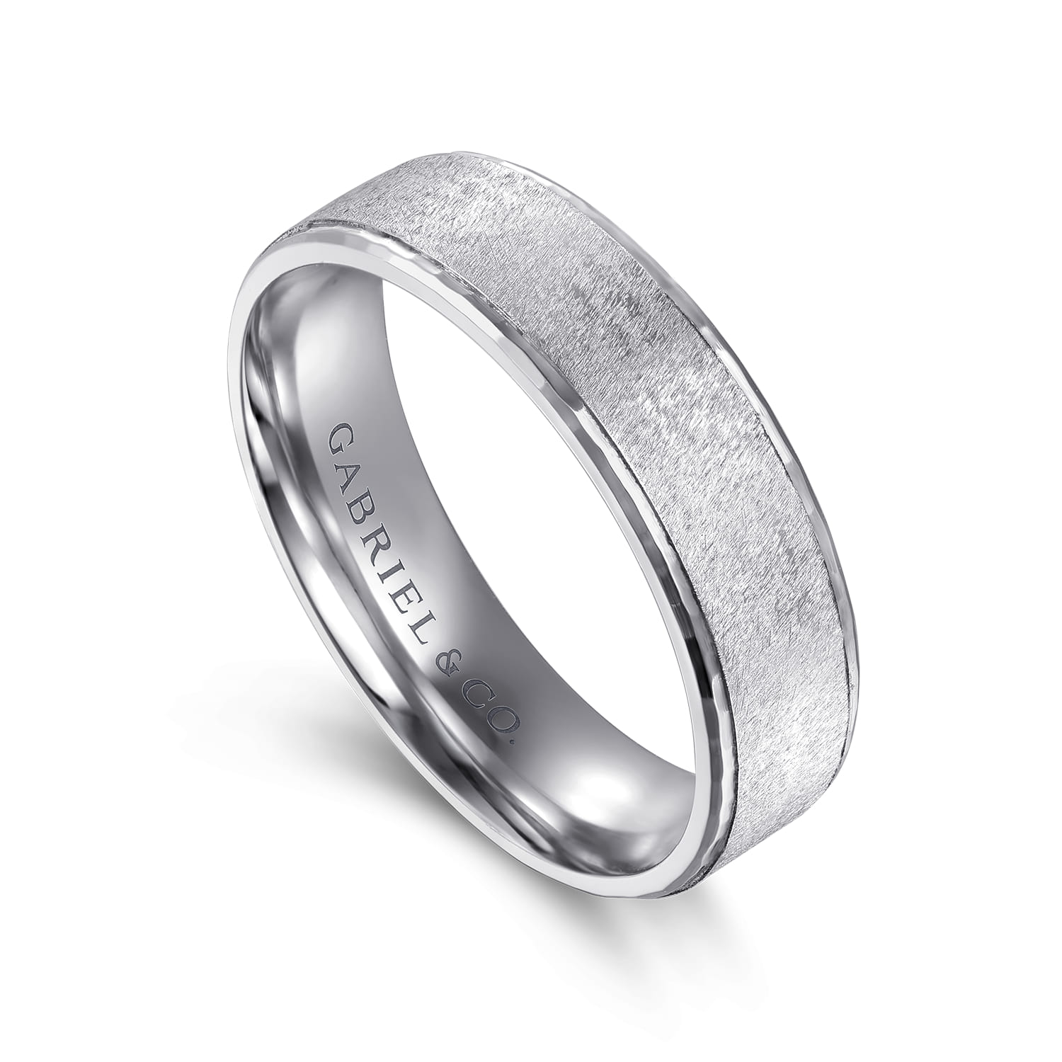 Matthew - 14K White Gold 6mm - Men's Wedding Band in Horizontal Brush Finish - Shot 3