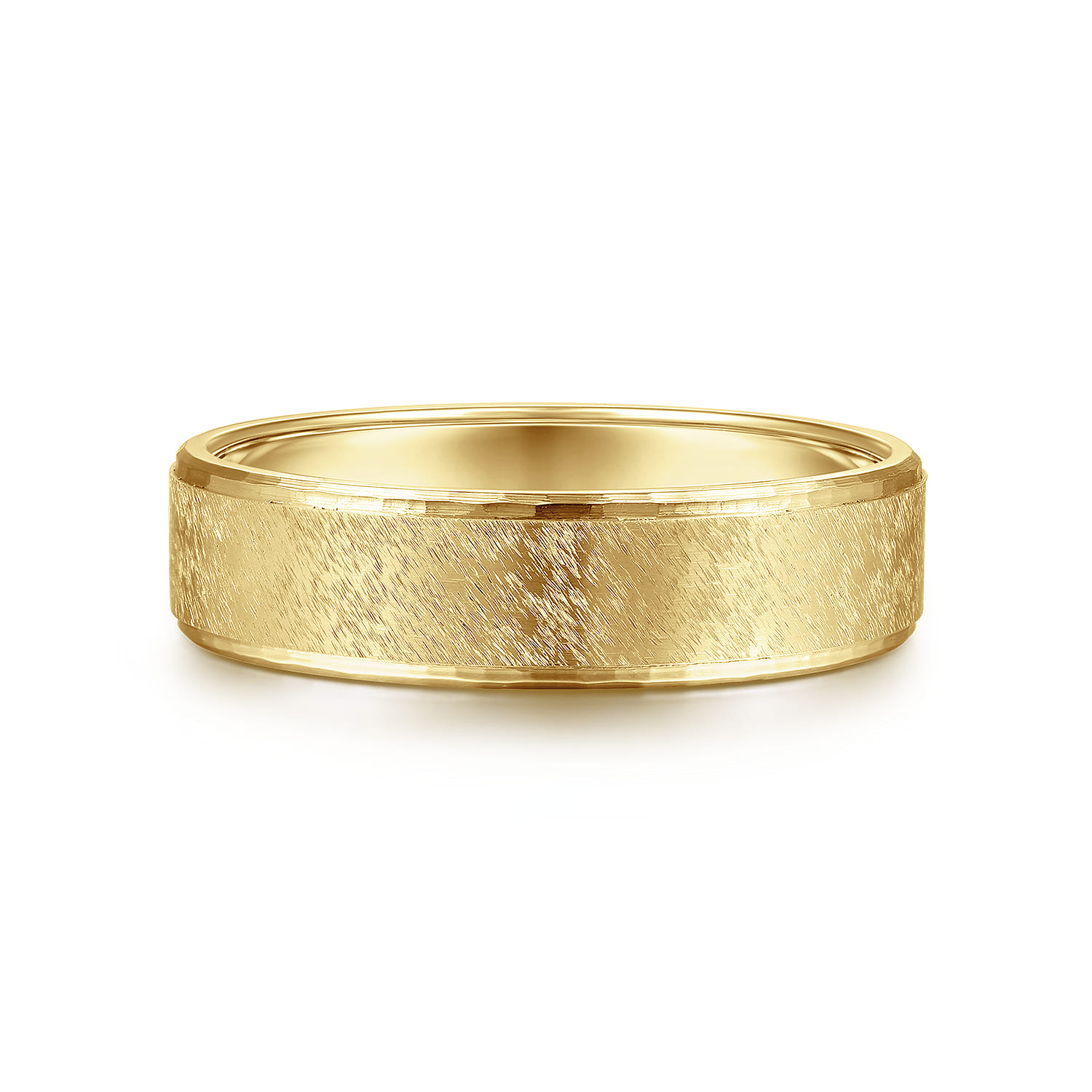 Matthew - 14K Yellow Gold 6mm - Men's Wedding Band in Horizontal Brush Finish - Shot 1