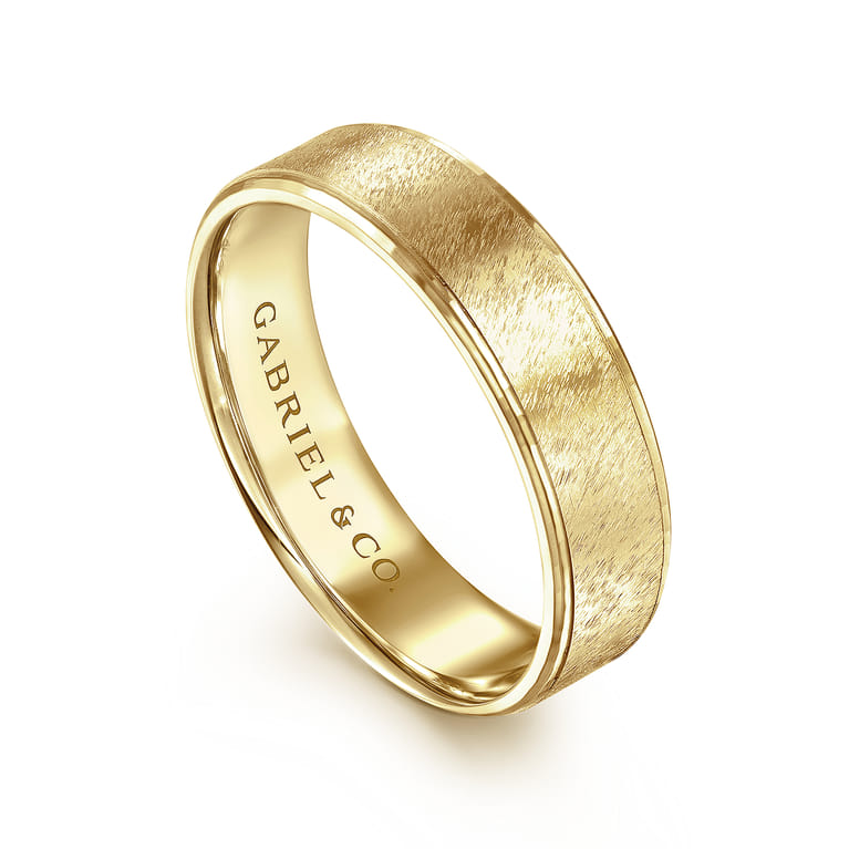 Matthew - 14K Yellow Gold 6mm - Men's Wedding Band in Horizontal Brush Finish - Shot 3