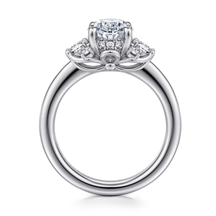 Mattie - 14K White Gold Oval Lotus Diamond Engagement Ring