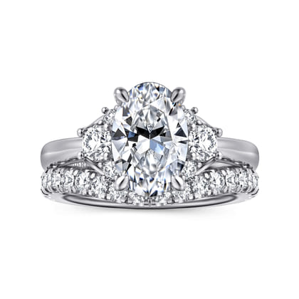 Mattie - 14K White Gold Oval Lotus Diamond Engagement Ring