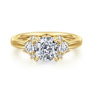 Mattie - 14K Yellow Gold Cushion Cut Lotus Diamond Engagement Ring