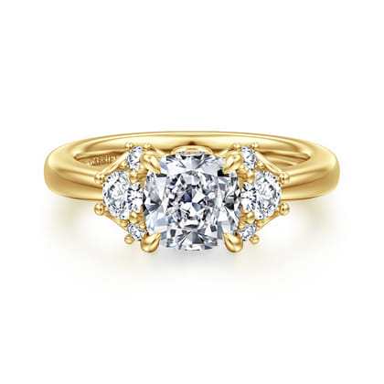 Mattie - 14K Yellow Gold Cushion Cut Lotus Diamond Engagement Ring