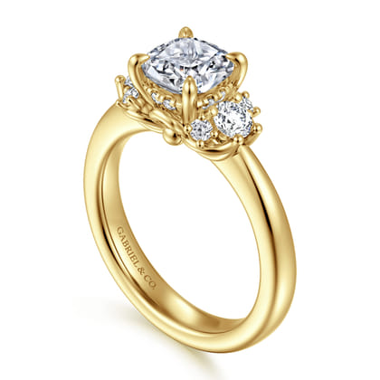 Mattie - 14K Yellow Gold Cushion Cut Lotus Diamond Engagement Ring