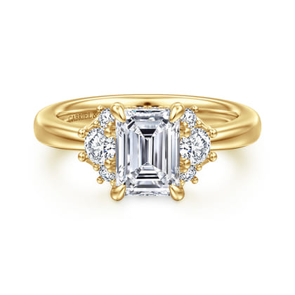 Mattie - 14K Yellow Gold Emerald Cut Lotus Diamond Engagement Ring