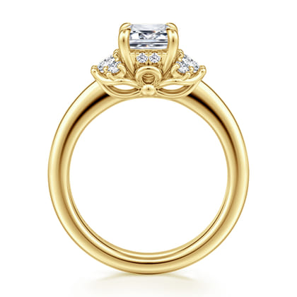 Mattie - 14K Yellow Gold Emerald Cut Lotus Diamond Engagement Ring
