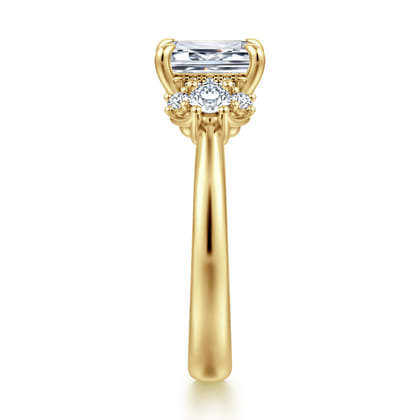 Mattie - 14K Yellow Gold Emerald Cut Lotus Diamond Engagement Ring