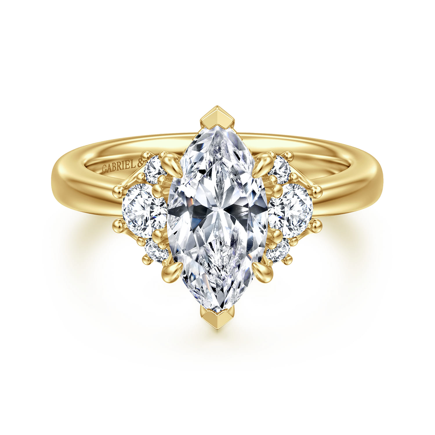 Mattie - 14K Yellow Gold Marquise Shape Lotus Diamond Engagement Ring