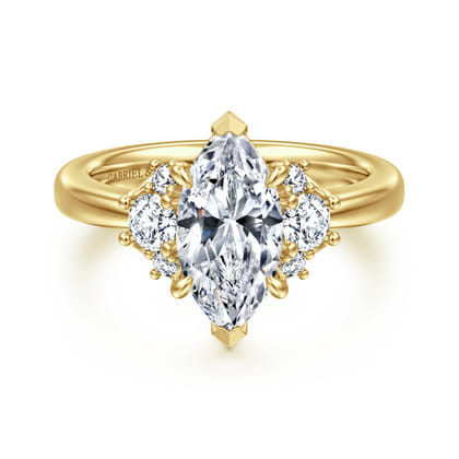 Mattie - 14K Yellow Gold Marquise Shape Lotus Diamond Engagement Ring