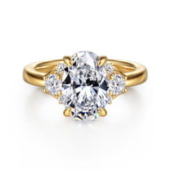 14K Yellow Gold Oval Lotus Diamond Engagement Ring