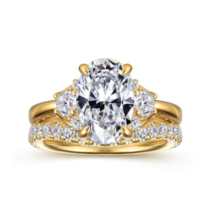 Mattie - 14K Yellow Gold Oval Lotus Diamond Engagement Ring