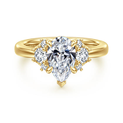 Mattie - 14K Yellow Gold Pear Shape Lotus Diamond Engagement Ring