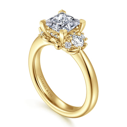 Mattie - 14K Yellow Gold Princess Cut Lotus Diamond Engagement Ring