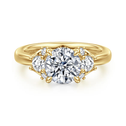 Mattie - 14K Yellow Gold Round Lotus Diamond Engagement Ring