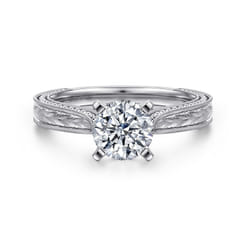 Maura - Vintage Inspired 14K White Gold Round Solitaire Engagement Ring