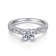 Maura - Vintage Inspired 14K White Gold Round Solitaire Engagement Ring