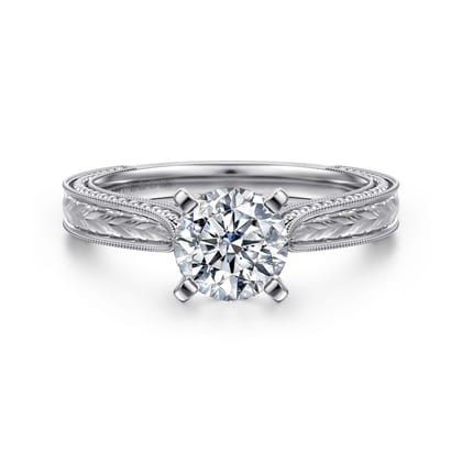 Maura - Vintage Inspired 14K White Gold Round Solitaire Engagement Ring