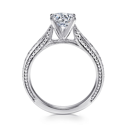 Maura - Vintage Inspired 14K White Gold Round Solitaire Engagement Ring - Shot 2