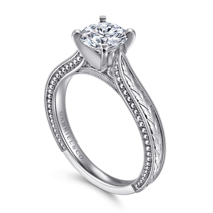Maura - Vintage Inspired 14K White Gold Round Solitaire Engagement Ring