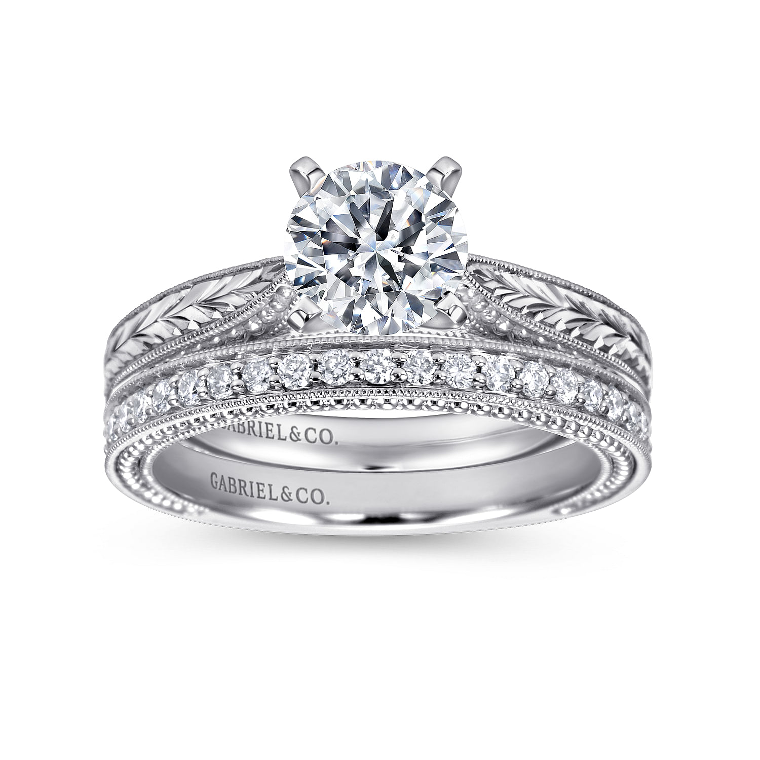 Maura - Vintage Inspired 14K White Gold Round Solitaire Engagement Ring - Shot 4
