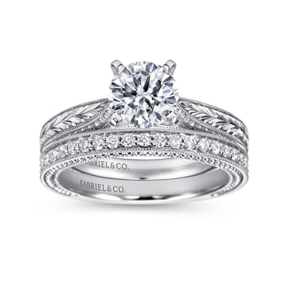 Maura - Vintage Inspired 14K White Gold Round Solitaire Engagement Ring