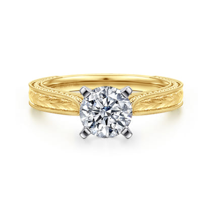 Maura - Vintage Inspired 14K White-Yellow Gold Round Solitaire Engagement Ring