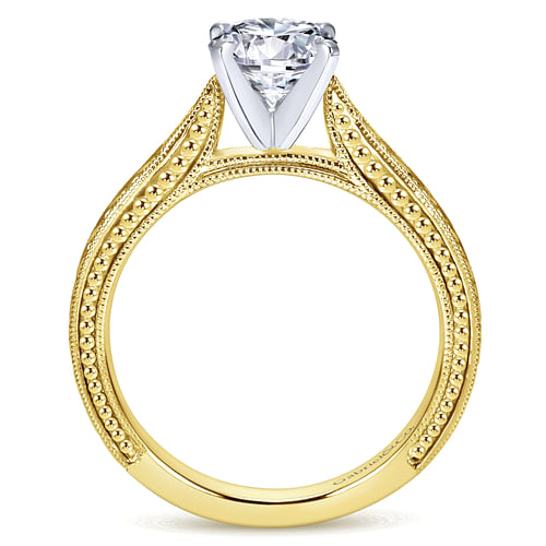 Maura - Vintage Inspired 14K White-Yellow Gold Round Solitaire Engagement Ring - Shot 2