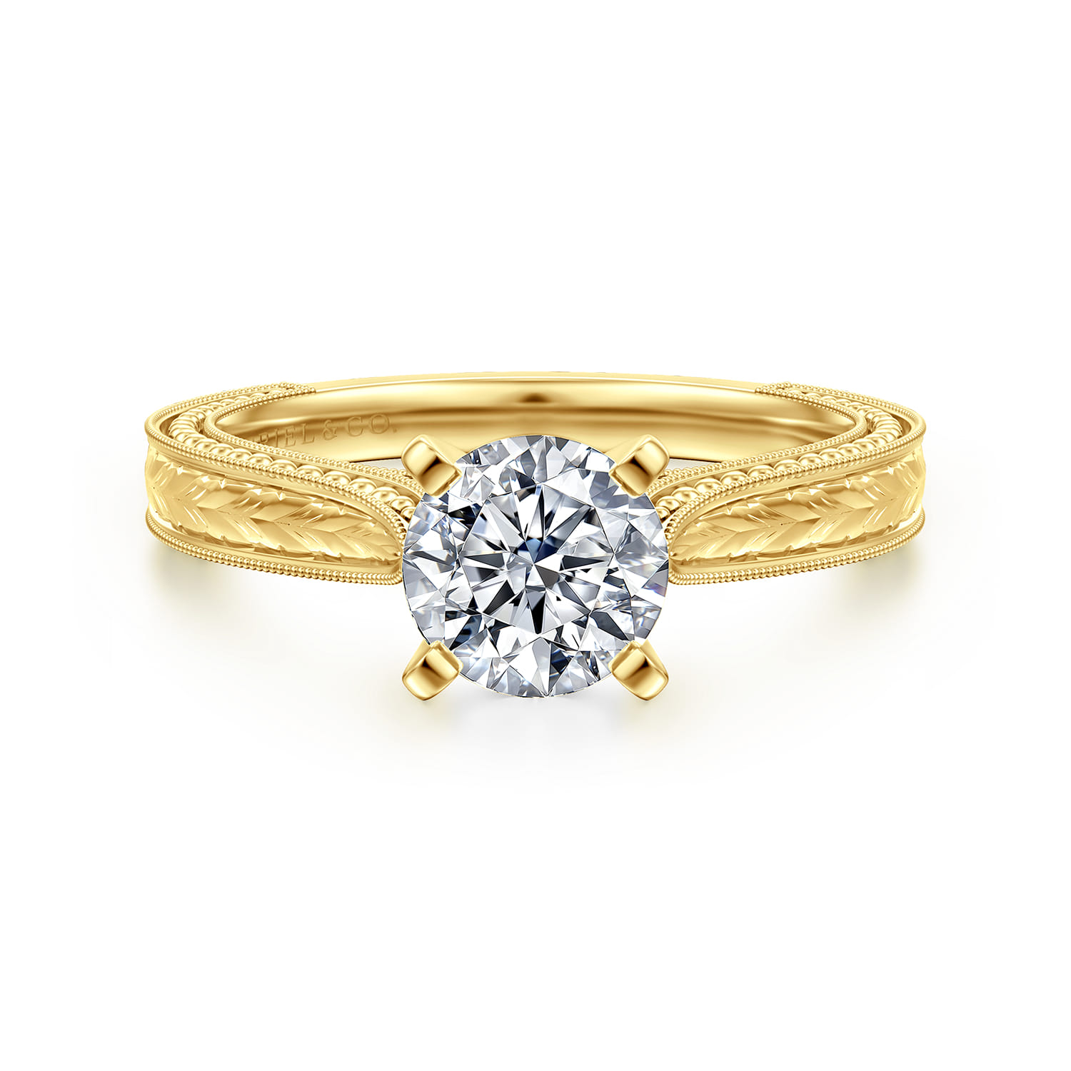 Maura - Vintage Inspired 14K Yellow Gold Round Solitaire Engagement Ring