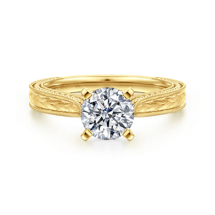 Maura - Vintage Inspired 14K Yellow Gold Round Solitaire Engagement Ring