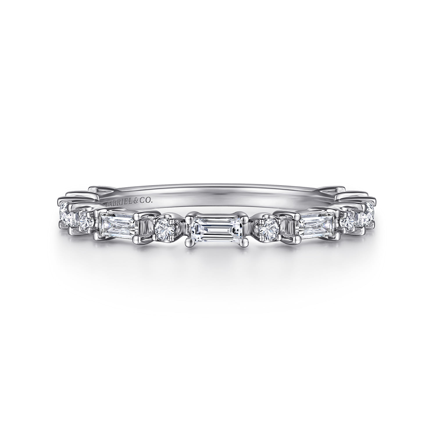 Mazara - 14K White Gold Baguette and Round Diamond Anniversary Band