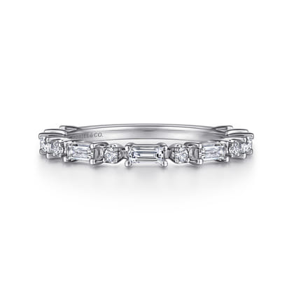 Mazara - 14K White Gold Baguette and Round Diamond Anniversary Band