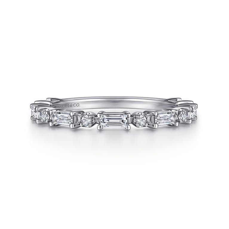 Fancy Wedding Ring in 14k White Gold with Baguette Natural Diamond at Gabriel & Co. - Shot 1