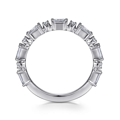 Mazara - 14K White Gold Baguette and Round Diamond Anniversary Band