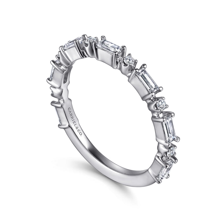 Fancy Wedding Ring in 14k White Gold with Baguette Natural Diamond at Gabriel & Co. - Shot 3