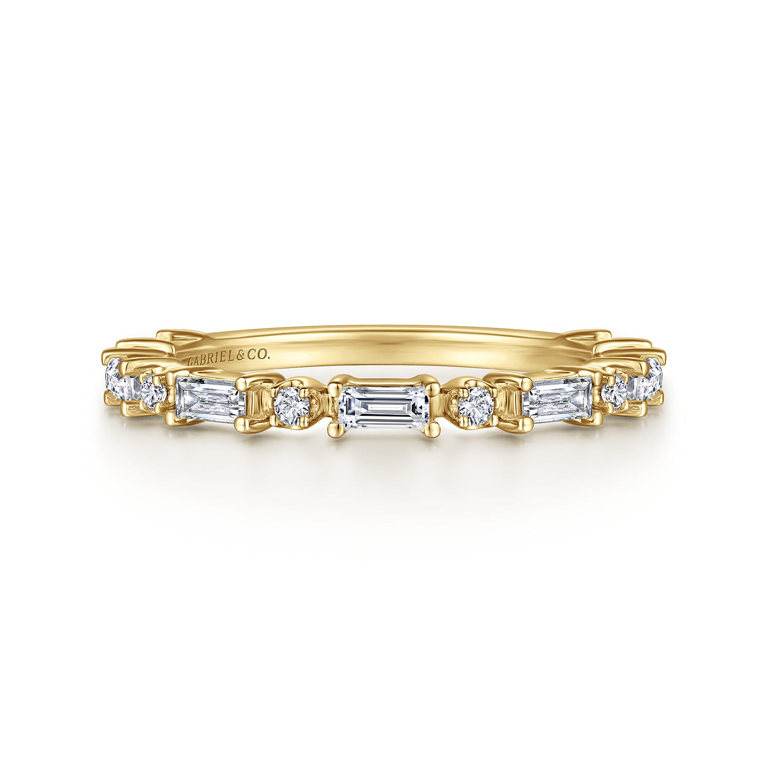 Fancy Wedding Ring in 14k Yellow Gold with Baguette Natural Diamond at Gabriel & Co. - Shot 1