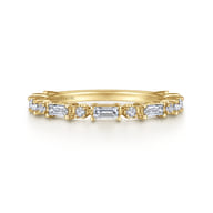 Mazara - 14K Yellow Gold Baguette and Round Diamond Anniversary Band