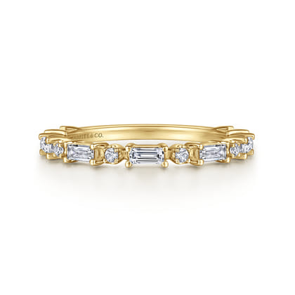 Mazara - 14K Yellow Gold Baguette and Round Diamond Anniversary Band