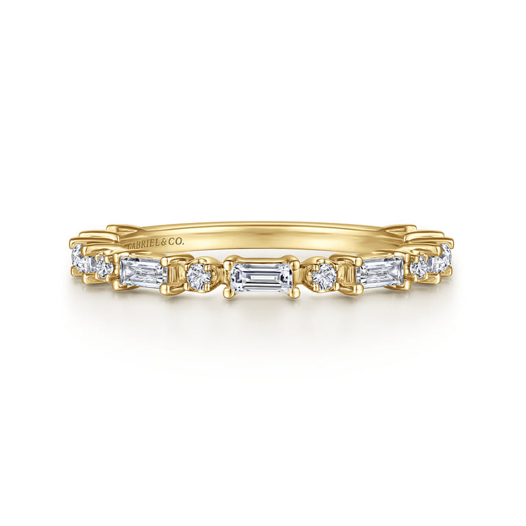 Fancy Wedding Ring in 14k Yellow Gold with Baguette Natural Diamond at Gabriel & Co. - Shot 1