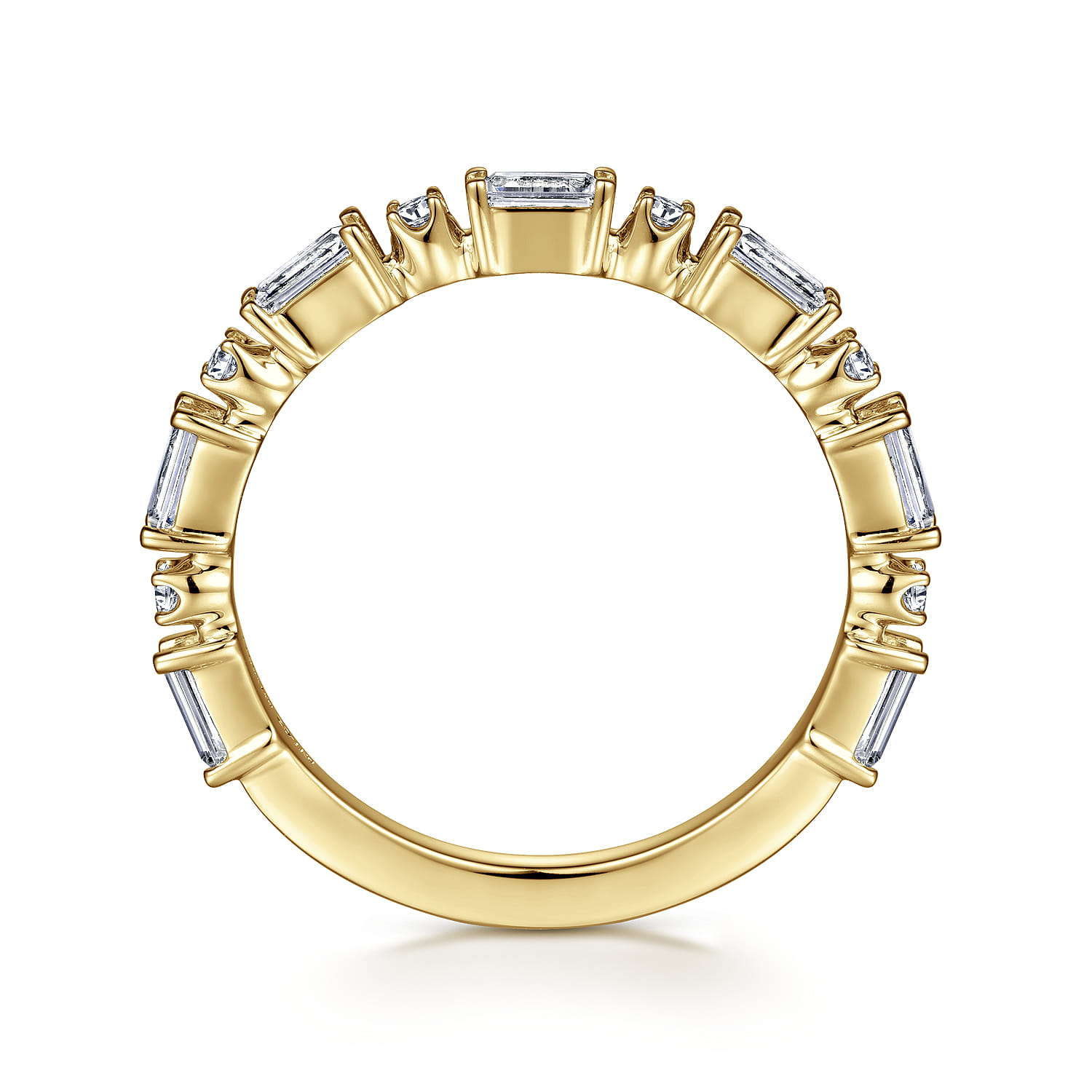 Fancy Wedding Ring in 14k Yellow Gold with Baguette Natural Diamond at Gabriel & Co. - Shot 2