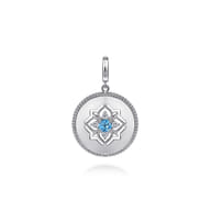 Medallion Pendant 925 Sterling Silver Blue Topaz and White Sapphire 24mm Bujukan